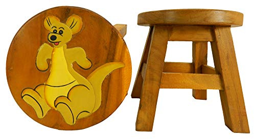 Children's Wooden Stool, Cute Kangaroo Design - Handmade Acacia Wood - Small Chair, Footstool or Side Table - Nursery & Bedroom Decor - Fun Step Stool for Kids - Ideal Christmas & Birthday Gift