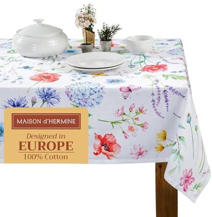 Maison d' Hermine Just Florals Tischdecke, 100 % Baumwolle, für Küche, Esszimmer, Tischdecke, Dekoration, Partys, Hochzeiten, Frühjahr/Sommer (rechteckig, 178 x 274 cm)