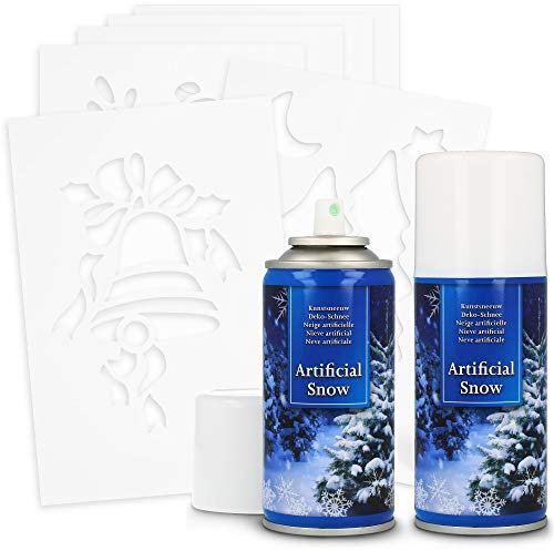 com-four® 8-teiliges Set mit Kunstschnee und Schablonen - Spraydose mit Dekoschnee - Schablonen mit verschiedenen Motiven für Weihnachten [Auswahl variiert] (02 Stück - Spray mit Schablonen)