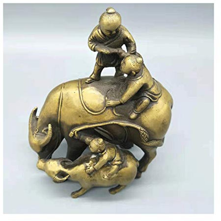 NYKK Desktop Dekoration Bronzefiguren for Heimtierschmuck und kleine Kinder Reiten auf dem Rücken der Kühe, Kuh Reichtum Statue Figurine Chinese Zodiac Home Decor Geschenk Wohnkultur Produkte
