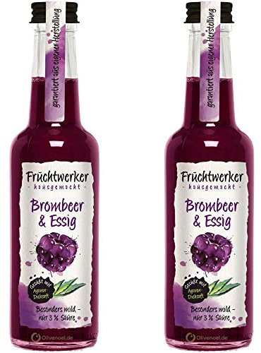 Fruchtwerker | Brombeer & Essig | Mit Saft aus echten Früchten | gesüßt mit Agavendicksaft | 2er Pack | 2x 250ml Glasflasche