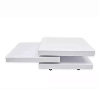 Couchtisch Hochglanz Weiß 360° Drehbar Cube Design aus Teakholz Modern 80 x 80 x 30,5 cm Sofatisch Verformbar Wohnzimmertisch Lounge Tisch