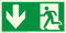 Brandengel® Hochwertiges Schild Notausgangsschild Pfeil Unten 300 x 150 mm langnachleuchtende Kunststoffplatte mit selbstklebender Schaumschicht EXTRA-N - PFEIL UNTEN Rettungsweg ISO 7010 DIN 67510