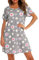 ENJOYNIGHT Chemise de Nuit Femme Manches Courtes Imprimées Robe de Nuit Col Rond Vêtements de Nuit (Medium,Fleur Grise)