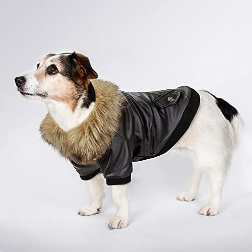 PETLESO Hundebekleidung Winter Hundemantel Warm Fleece Hundejacke Aufknöpfen Leder Winterjacke für Klein/Mittel Hunde - L
