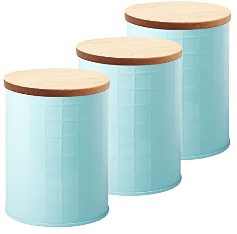 BEVY DESIGNS 3 Piece Tea Coffee Sugar Canisters Set - Airtight Multipurpose Kitchen Storage Containers with Bamboo Lid (Light-Green, 1.0 Litre)