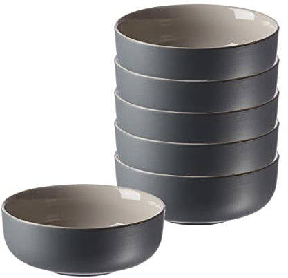 Ritzenhoff & Breker Müslischalen Jasper, Grau, 6er Set, ø 14 cm, 500 ml, Steinzeug, Schalen mit Soft-Touch-Haptik & farbiger Matt-Glasur