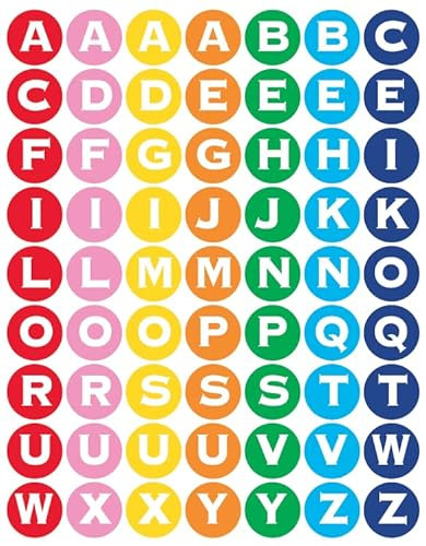 Affichesstore 30257 – Set mit 315 Aufklebern – 5 Blatt mit 63 selbstklebenden Etiketten, rund, 25 mm – Buchstaben Alphabet