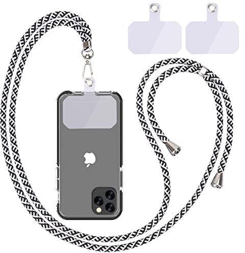 Handykette Universal, Handy Lanyard, Universelles Handy um den Hals hängend mit Pad Handy Lanyard, verstellbar und abnehmbar. (1Schwarz-Weiß-Diagonale)