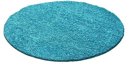 Muratap Teppich Wohnzimmer Weich - Basic Shaggy - Hochflor Teppich Wohnzimmerteppich, Schlafzimmerteppich Pflegeleicht und Fusselfrei - Große: 120 cm - Rund - Farbe: Türkis Blau