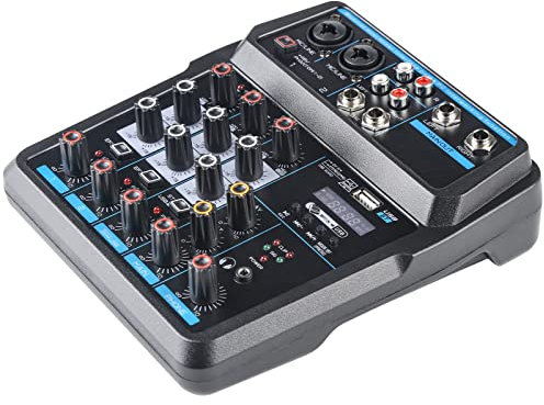 Mezclador de Audio Compacto 4 Canales Interfaz de Audio Mesa de Mezclas, Mesa Mezclas Dj Mixer Audio con FX/BT/USB/MP3, Mesa de Sonido Tabla de Mezclas Dj Consola de Audio Digital Controlador Dj
