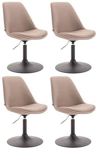 CLP 4er Set Esszimmerstühle Maverick Stoff I höhenverstellbare Lehnstühle I Drehstühle mit Trompetenfuß, Farbe:Taupe, Gestell Farbe:schwarz