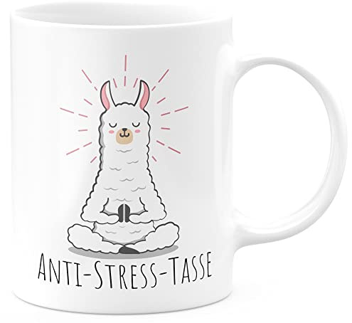 FunTasstic Tasse Anti Stress Tasse Llama Kaffeebecher beidseitig bedruckt spülmaschinenfest Tasse für das Büro Tee, Kaffee Geschenkidee, Farbe:weiss, Größe:Anti Stress Llama