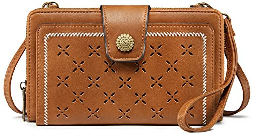 S-ZONE RFID Blocking 6.7 Inch Phone Purse Faux Leather Small Women Crossbody Shoulder Bag Wristlet Wallet 2 Straps