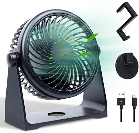 Bogvetra Ventilateur USB,Mini Ventilateur Bureau 3 Vitesses,360°Rotation Petit Ventilateur de Table Portable Performant avec Câble 1,2m USB pour Chambre Voiture Camping (Noir, Pas de Batterie)