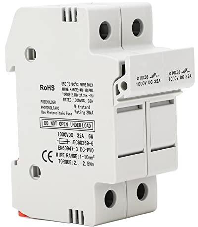 Septpenta DC Sicherungshalter, Kunststoffgehäuse, Hochfestes Porzellan, Hochreiner Quarzsand, 2P 32A 10X38 PV Sicherungshalter, 30A PV Sicherung 1000VDC für Kurzschluss und Leerlaufschutz