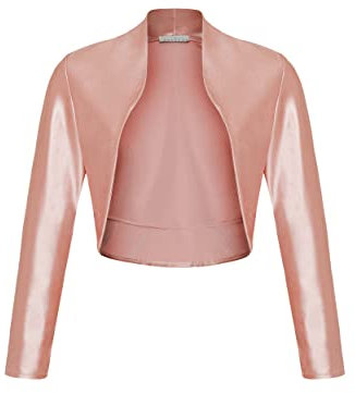 Danaest 709 Bolero a manica lunga da donna, in raso, coprispalle, per feste e occasioni speciali, rosa antico, XL