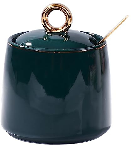 BOSILI Keramik-Zuckerdosen mit Edelstahllöffel, Salzbehälter mit Deckel für Zuckergewürze (grün)