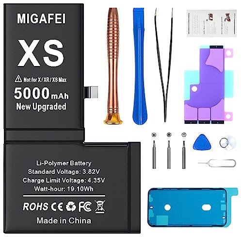 Battery for iPhone XS, MIGAFEI Upgraded 5000 mAh High Capacity New 0 Cycle Replacement Battery for iPhone XS Model A2097 A2098 A1920 A2100 with Professional Repair Tool Kit and Installation Manual