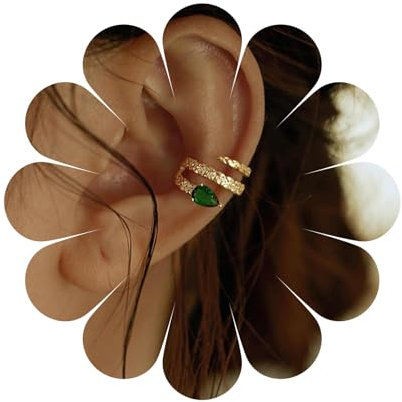 Aneneiceera Boho CZ Smaragd Kreis Manschette Ohrringe - Gold Breiten Ring Helix Grün Kristall Nicht Durchbohrt Clip Auf Ohrring Schmuck Für Frauen Und Mädchen (Gold)
