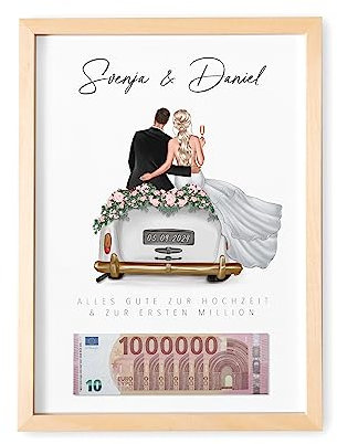 DEL MÀ Unique & Personal Eure erste Million Hochzeitsgeschenk personalisiertes Geldgeschenk zur Hochzeit mit Brautpaar Geld Verpackung (mit oder ohne Bilderrahmen)