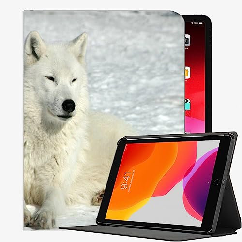 YENDOSTEEN Hülle für iPad 10.2 (9. Generation/8. Generation/7. Generation) mit stifthalter Auto Schlaf/Wach,Schneewolf liegender Winter Automatischem Schlaf/Aufwach