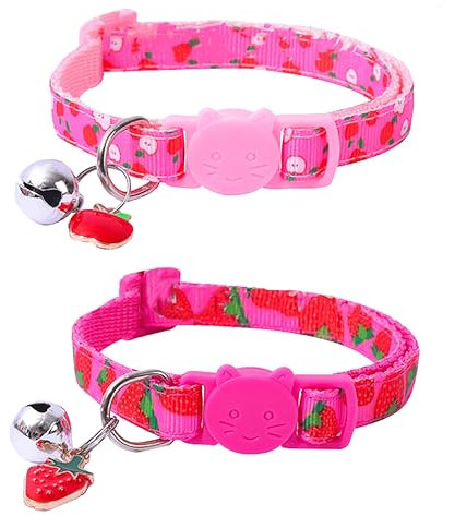Lot de 2 colliers pour chat réglables avec sonnettes, boucle sûre à libération rapide, colliers pour chat style fruits réglable