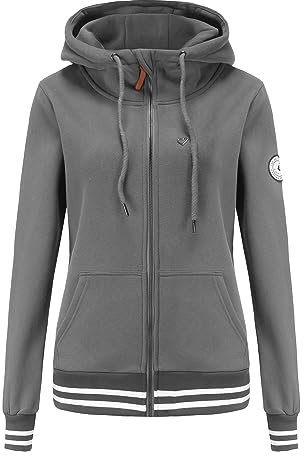 TrendiMax Damen Sweatjacke Kapuzenpullover Zip Hoodie Kapuzenjacke Winter Sweatshirt Jacke, Grau, L