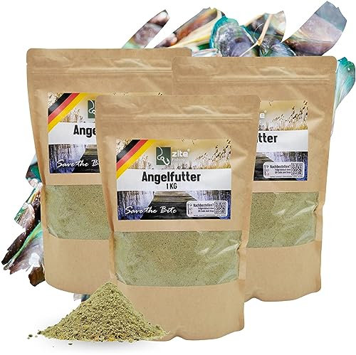 Zite Fishing Grundfutter Karpfen-Angeln | 3 kg hochwertiges Power Bait Karpfen-Futter | Starke Lockwirkung auf Friedfische | Wiederverschließbar | Groundbait Angelfutter (Muschel)