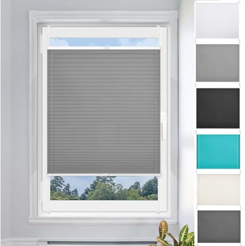Faltrollos Für Fenster 25 x 120 cm Einfache Montage, Pflegeleicht Premium Plissee Faltrollo Inkl. Aller Montage-Teile für Fenster & Tür, Hellgrau