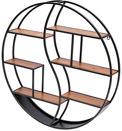 DSYOGX Wandregal Rund Schwarz, mit 6 Regalbrettern, Hängestange Rund Regal, für die Wand für Bücher, Deko, Küche und Badezimmer, Ø 80 cm