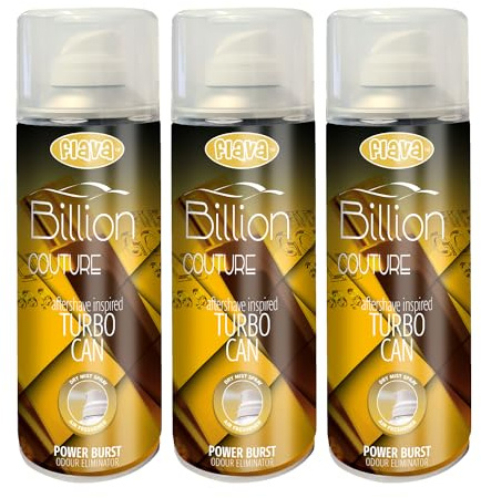 Billion Couture Turbo Car Air Freshener Spray – Powerful, Strong & Long Lasting Odour Eliminating Amber Spice Scent – Interior Freshener & Essential Car Accessories for Men and Women – 400ml, 3 Pack