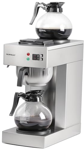 NUPANT 12-Cup Commercial Drip Coffee Maker 1.8L Pour Over Coffee Machines | 2 Warmers and 2*12 Cup Carafes, Stainless Steel, 7 Mins Fast Brewing, Easy Control for Restaruants, Office and Busy Business