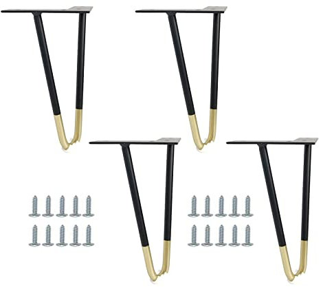 Haarnadel-Tischbeine schwarz,robuste DIY-Möbelfüße,Sofa-Stützfüße,verwendet für Couchtische,Kleiderschränke,Schränke,Bars,4 Stück Metall-Möbelbeine + Schrauben,schwarzgold 60 cm