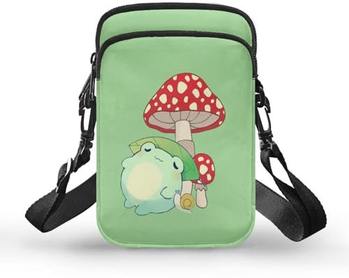 BYCHECAR Kleine Umhängetasche für Damen, Reißverschluss, Handytasche mit Riemen, Froschpilz