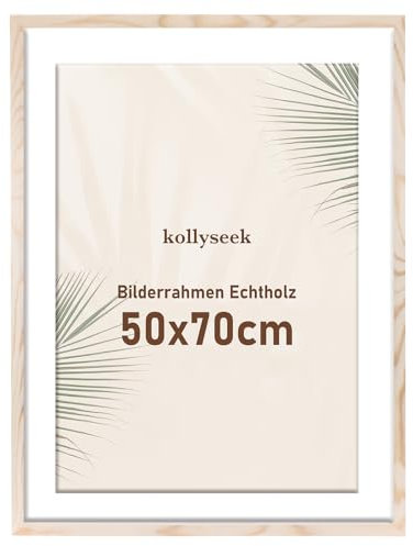 kollyseek Bilderrahmen 50x70cm Echtholz mit Passepartout Holz Rahmen mit Acrylglas Kieferholz Fotorahmen mit Bruchsicherem Acrylglas platten bilderrahmen Wood zimmer deko
