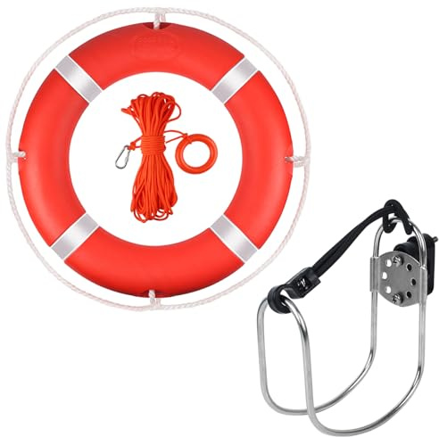 Life Ring,23 and 28 Boat Safety Throw Rings with Water Floating Lifesaving Rope, Life Ring Buoy with Rope and Reflective Tape, Orange Life Ring for Boats, Include Ring Buoy Bracket