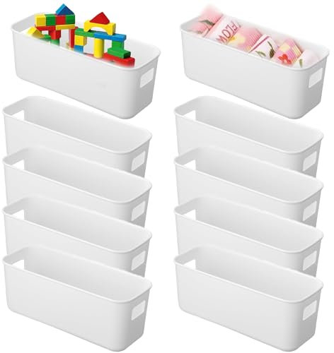 laeeyin 10 Stück Aufbewahrungsbox Kunststoff Weiß Klein Aufbewahrungskorb Boxen mit Griffen Eng Aufbewahrung Organizer Box Körbe Aufbewahrung für Küchen Badezimmer Regal Kunststoffbox