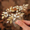 Zoestar Blatt Braut Hochzeit Haarnadeln Gold Strass Haarteil Braut Haarkämme Hochzeit Haarschmuck für Frauen und Mädchen (3 Stück)