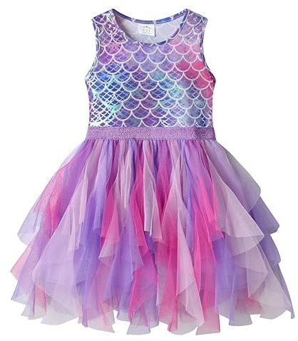 VIKITA Vestito Ragazze Principessa Sirena Colorata Costume Abiti Sh8001 7-8 Anni