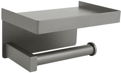 Toprema Toilet Paper Holder with Shelf Toilet Tissue Roll Holder Hanger SUS304 Stainless Steel Bathroom Hardware Wall Mount Self Adhesive - Grey