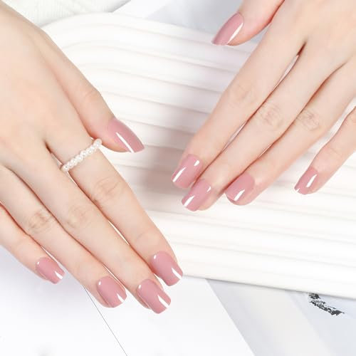 Press On Nails Short, 24Pcs Pink Square Short False Nails, 2024 Solid Color, Fake Nails, Stick On Nails (Pastel Lilac)