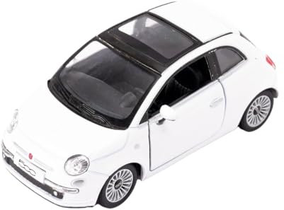 Easy Toys Modellauto kompatibel mit FIAT 500 2007. Maßstabsgetreues Spielzeugauto mit zu öffnenden Türen. Automodellierung. (Weiß)