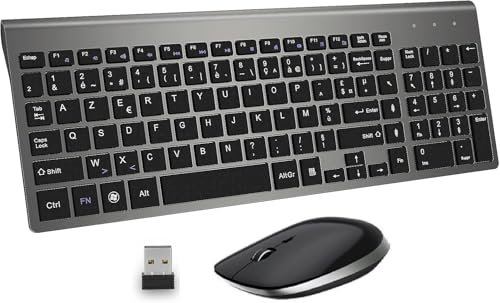 Clavier et Souris sans Fil - Ergonomique 2.4G Silent Compact Clavier de Souris Pleine Taille pour PC/Portable/Ordinateur/Laptop/TV (Noir)