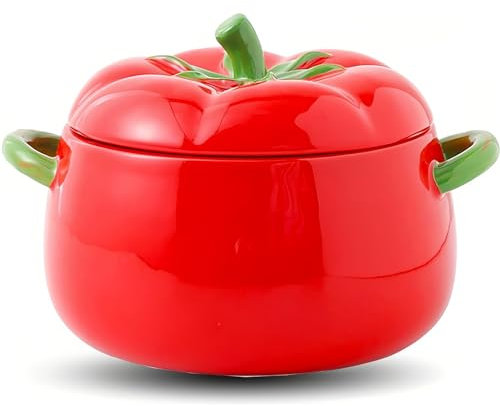 Maxspace Olla con tapa, tomates, cerámica, 14,2 cm, 0,9 L, para horno, color rojo, ideal para hornear, postres y decoración de mesa (tomates)