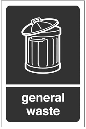 General waste stickers - safety signs(Pack of 5) - 1.2mm Rigid plastic for indoor/outdoor usage (150mm x 100mm) Viewing Distance within 3m.