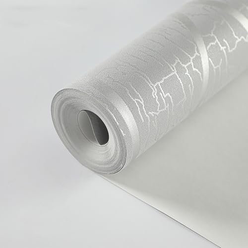 Putentfun Moderne Mode 3D Tapete,Grau Silber Tapete,Leicht Glänzend Streifen Strukturtapete,Abstrakte Kurven Geprägte Tapetenrolle für Wohnzimmer/Schlafzimmer 0,53 x 9,5 m