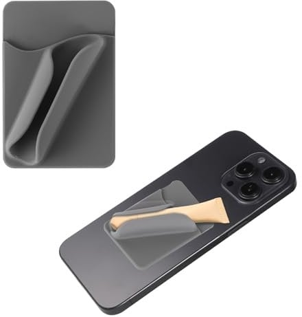 PEUTIER Lipgloss-Telefonhülle, Karteneinschub und Lippenstifthalter 2 in 1 Selbstklebender Lippenstift Telefonhalter aus Silikon Tragbare Lippen Telefonhülle für iPhone und Android (Grau)