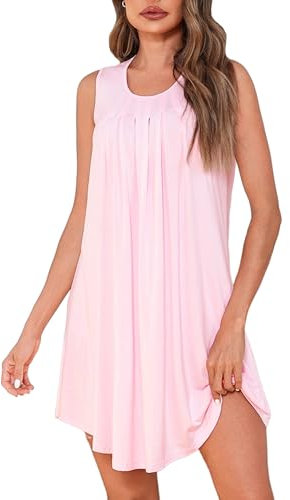 Uniexcosm Chemise De Nuit D'Été sans Manches pour Femmes Chemise De Nuit Coton Femme Nuisette Femme Coton Chemise De Nuit Plissée Rose L