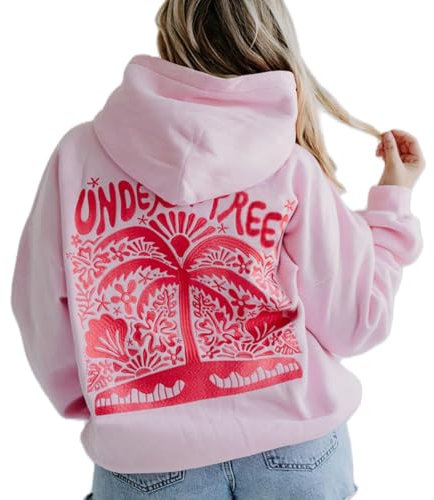 Graphic Hoodies For Teen Girl Women Y2k Long Sleeve Oversized Floral Sweatshirt Flower Cute Preppy Sweater Clothes (Pink, L)